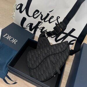 Saddle bag jacquard Dior Oblique canvas black